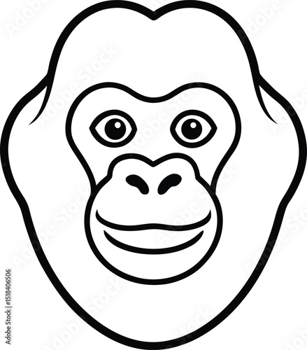 Charming Gibbon Portrait Line Art Illustration of a Happy Gibbon