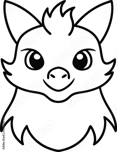 Adorable Cartoon Baby Dragon Head Line Art Illustration
