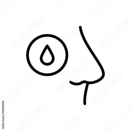 Runny Nose Outline Icon. Sinusitis Symptom, Snot, Allergy or Cold Pictogram. Nosebleed, Nasal Mucus Icon. Isolated Vector Line Illustration.