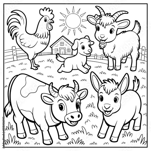 Coloring Page Outline Of cartoon animals farm playing