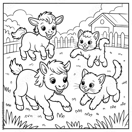 Coloring Page Outline Of cartoon farm animals. Coloring book for kids