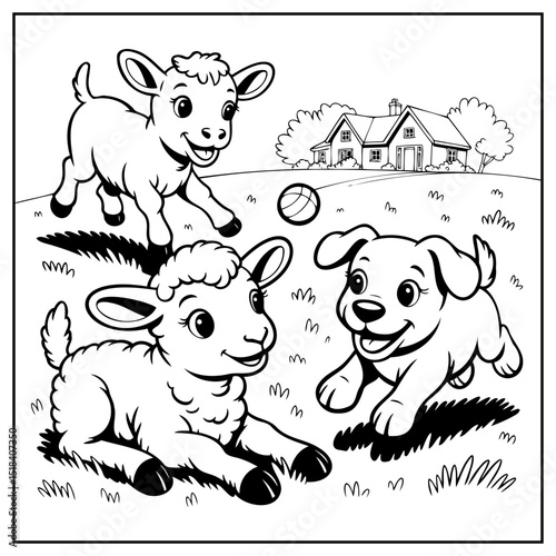 Coloring Page Outline Of cartoon farm animals. Coloring book for kids