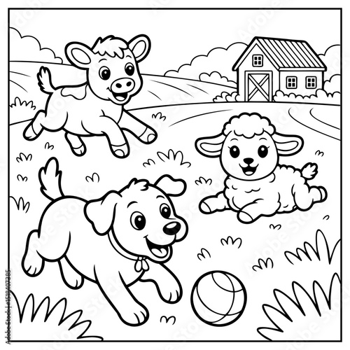 Coloring Page Outline Of Cute Farm Animal Characters Coloring Book