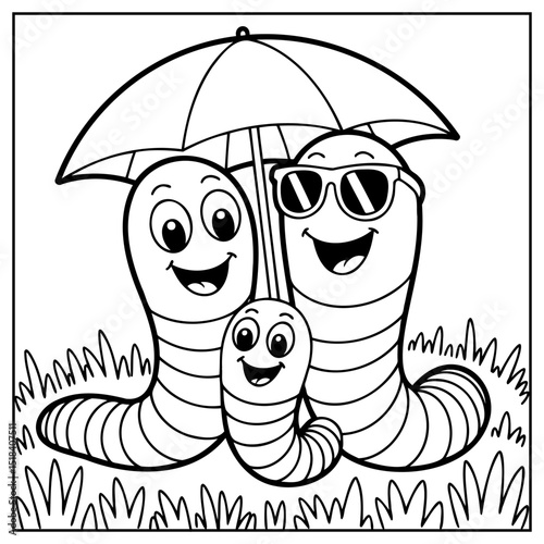Coloring Page Outline Of cartoon caterpillar with umbrella on grass