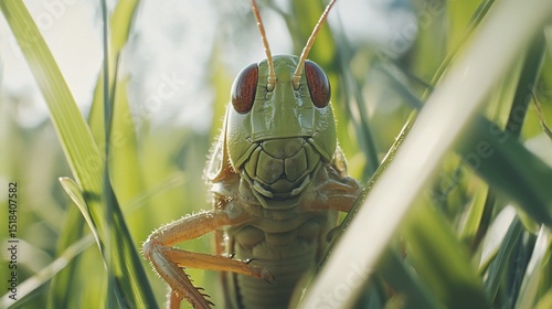 Close-up of grasshopper in grass photo