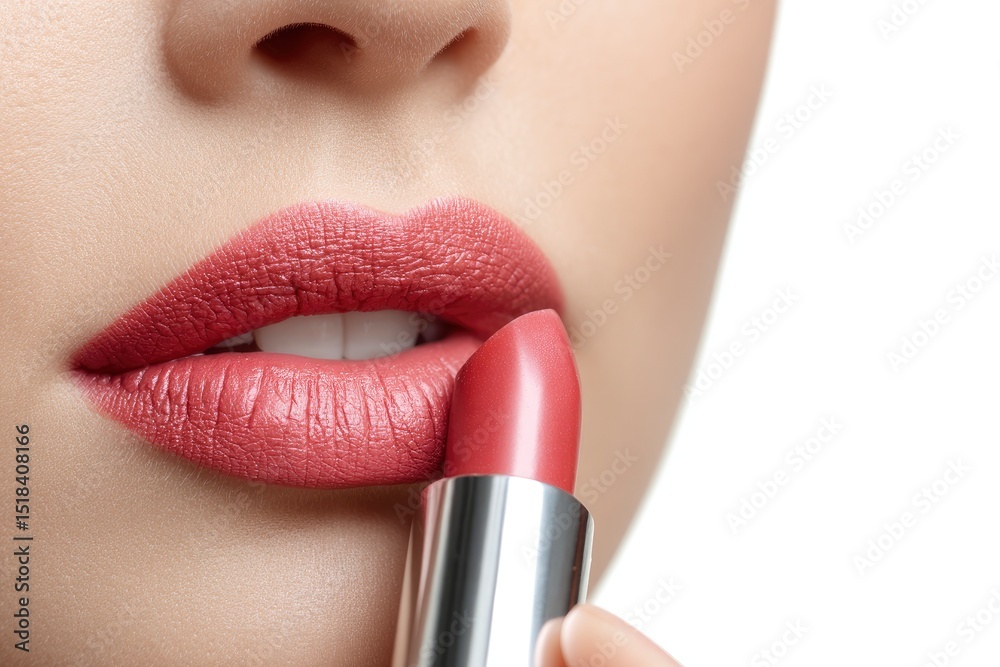 Obraz premium Closeup of a woman applying red lipstick