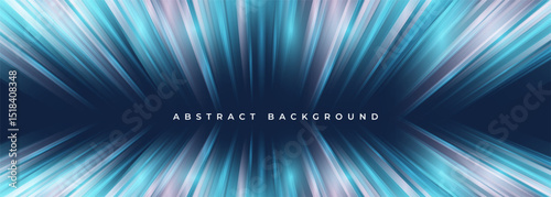 White and blue speed lights motion effect on dark blue background. Abstract fast movement futuristic wide vector banner.