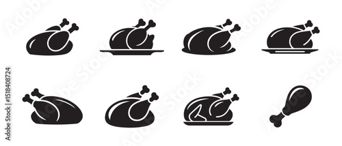 Cooking chicken roast silhouette vector. Roasted chicken icon. Cooked chicken silhouette symbol illustration