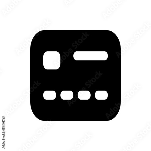 Illustration of a black credit card with rounded corners and white details on a white background image