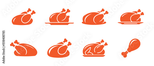 Cooking chicken roast silhouette vector. Roasted chicken icon. Cooked chicken silhouette symbol illustration