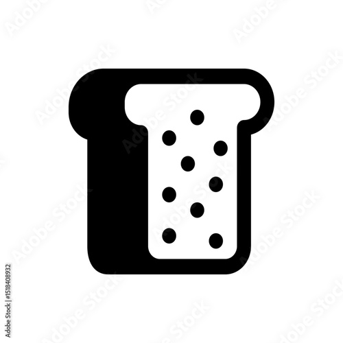 Illustration of a slice of bread with dark spots, showing a simple black and white graphic design style