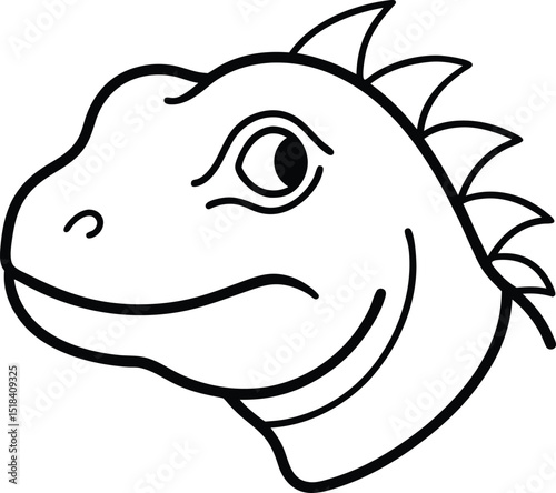 Adorable Cartoon Iguana Head Line Art Illustration for Coloring Pages