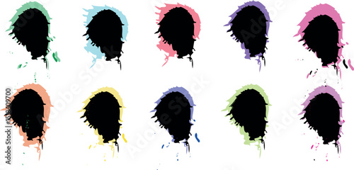 Vibrant Abstract Watercolor and Acrylic Brush Stroke Blots: Black and Colourful Hand-Painted Design Elements on Textured Paper Isolated on White