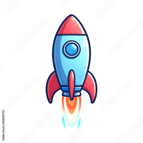 cartoon rocket takeoff vector illustration isolated