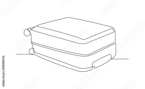 Continuous line drawing of traveler luggage bag. Single one line art sketch editable stroke concept of tourist walking with suitcase. Vector illustration