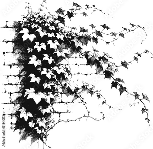 Whispers of Ivy: Minimalist Line Art linework ink sketch hand drawn pen drawing vector illustration background