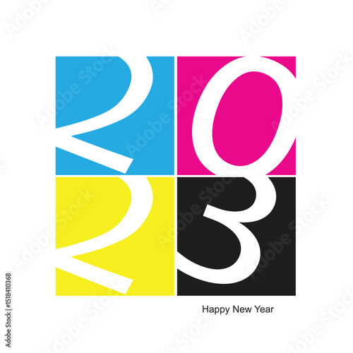 2023 Happy New Year CMYK Printing Vector illustration