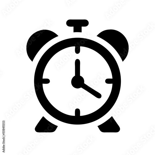 Classic alarm clock icon with bells on top. Simple alarm clock design with clear hour and minute hands. This alarm clock graphic is perfect for time management apps, websites.
