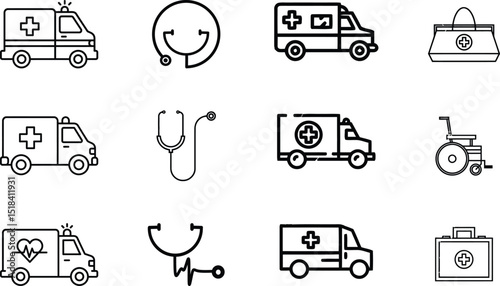 medical transportation icons set