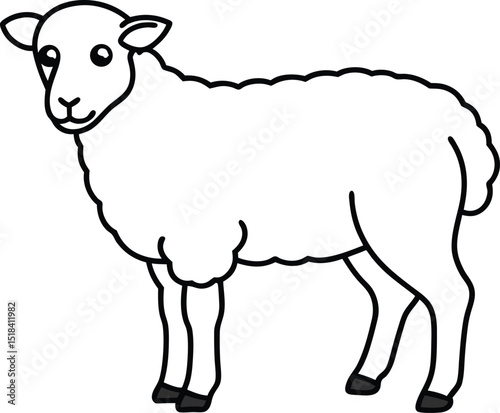 Cute Sheep Outline Vector, Farm Animal Line Art Illustration. Simple Sheep Drawing – Cartoon Wool Animal Clipart. Sheep Silhouette Icon, Minimal Farm Livestock Graphic.