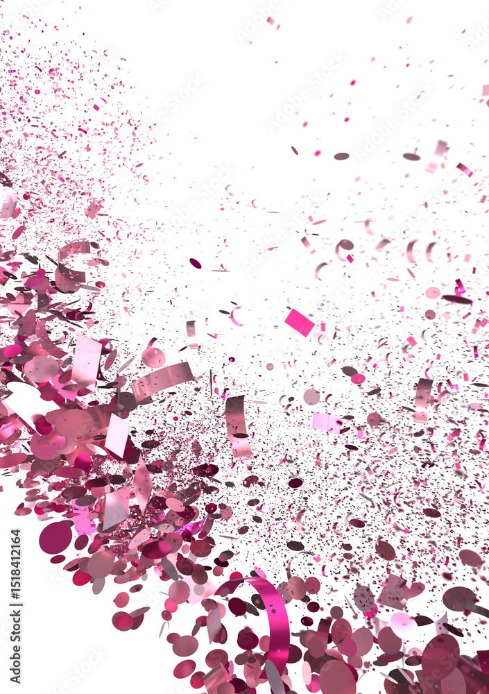 Naklejka premium Pink confetti explosion on white background. Festive celebration image ideal for party invitations, banners, and more.