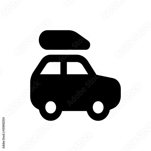 Black silhouette of an airplane taking off from a runway against a white background in a simple design