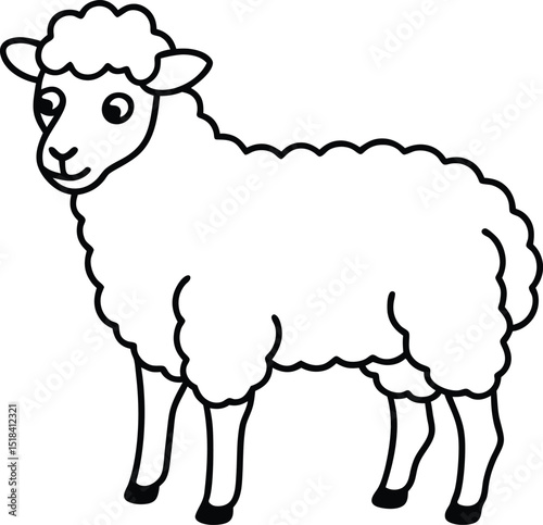 Cute Sheep Outline Vector, Farm Animal Line Art Illustration. Simple Sheep Drawing – Cartoon Wool Animal Clipart. Sheep Silhouette Icon, Minimal Farm Livestock Graphic.