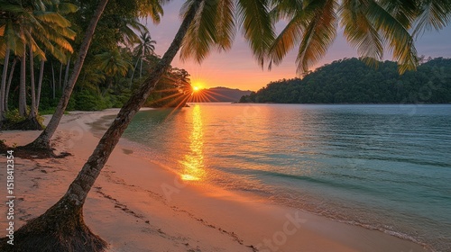 Fototapeta Naklejka Na Ścianę i Meble -  Tropical sunset beach scene