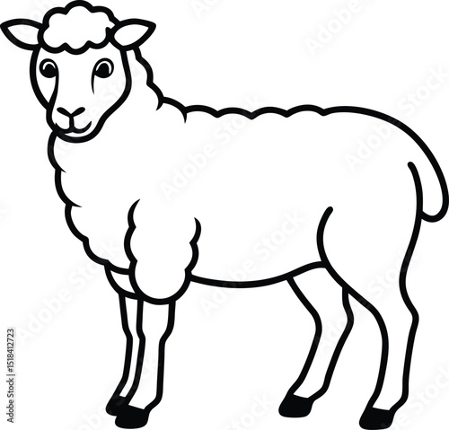 Cute Sheep Outline Vector, Farm Animal Line Art Illustration. Simple Sheep Drawing – Cartoon Wool Animal Clipart. Sheep Silhouette Icon, Minimal Farm Livestock Graphic.