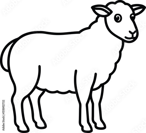 Cute Sheep Outline Vector, Farm Animal Line Art Illustration. Simple Sheep Drawing – Cartoon Wool Animal Clipart. Sheep Silhouette Icon, Minimal Farm Livestock Graphic.