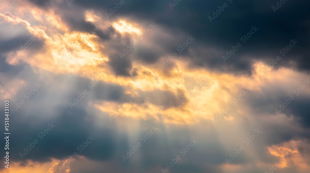 Dramatic sky with sun rays breaking through Dramatic sky with sun rays breaking through