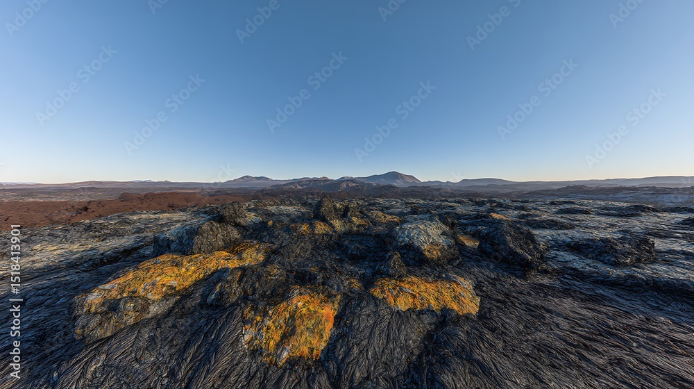 Obraz premium Hardened lava flow with distant mountains