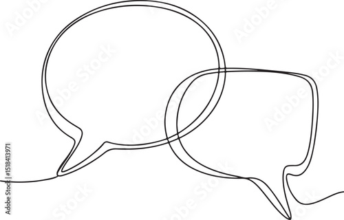 Continuous one line drawing of two speech bubbles with modern minimalist style on white background in black ink

