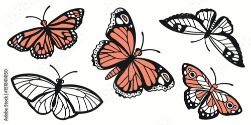 Shimmer Trace Butterfly, Hushed Swirl Butterfly, Grace Drift Butterfly, Serene Hover Butterfly, Dainty Flash Butterfly,
