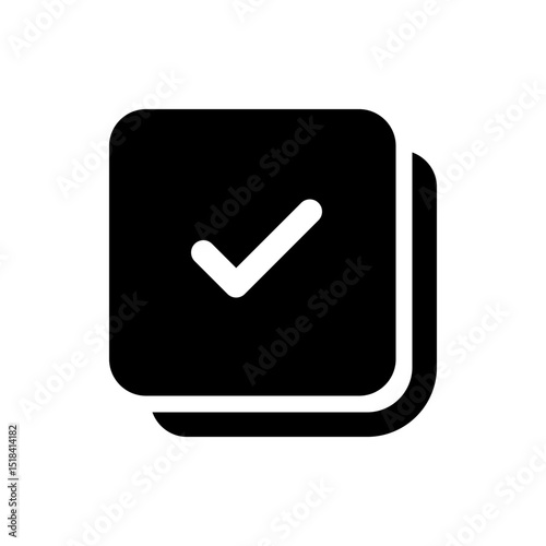 Black silhouette of a person icon with a check mark inside a circle on the lower right side of the person icon