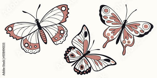 a set of gray vector Silent Pattern Butterfly, Sky Dancer Butterfly, Glow Glide Butterfly, Soft Pulse Butterfly, beautifull