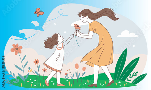 Mother & her daughter passing a beautiful moment vector illustration free download