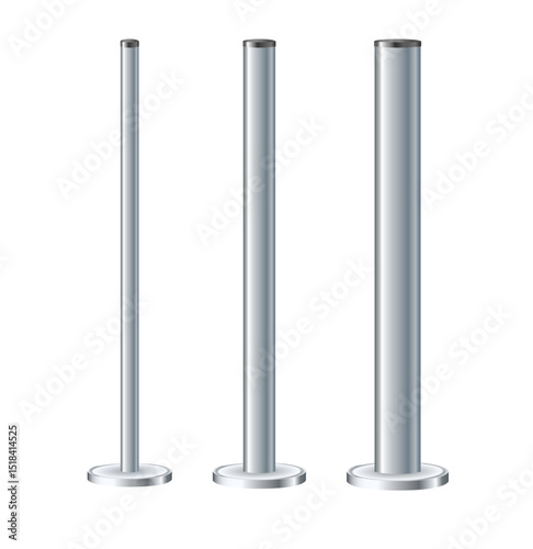 Metal poles with different diameters. metal columns. Steel pipes. Template design for urban advertising banners.