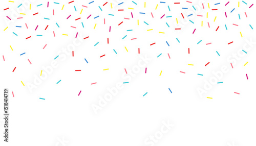 Donut sprinkles falling confetti retro sweet candy background. Cute dessert decoration colorful sprinkle elements. Birthday, party