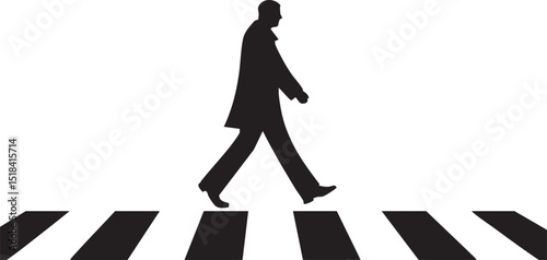 Silhouette of a man walking across a zebra crossing on a street, symbolizing pedestrian movement and traffic safety