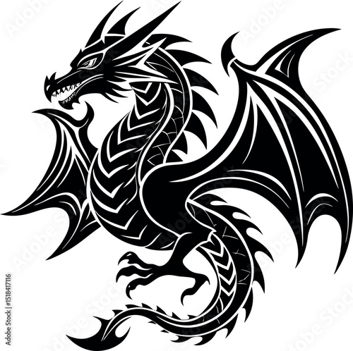 Chrome Dragon Tattoo Vector In Y2K Style Shallotte on white background