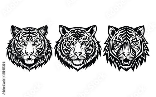 Roaring tiger head tattoo design, a wild tribal vector illustration of the majestic feline's face.