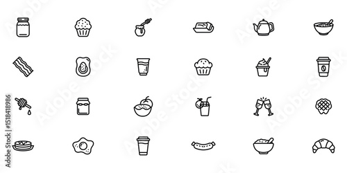 Breakfast outline or line icon design bundle.
