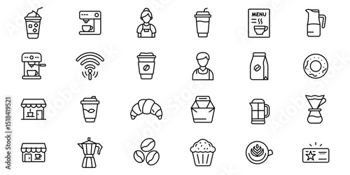 Coffee-Shop outline or line icon design bundle.