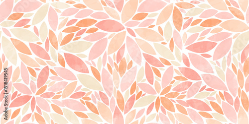 Leaves vector pattern. Pink leaf watercolor seamless pattern. Girly leafs pattern background. Cute leaves with watercolour texture