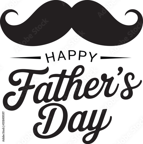 Happy Father's Day greeting card design with black mustache illustration.