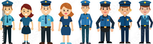 set of funny cartoon policeman