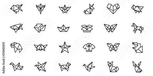 Origami outline or line icon design bundle.