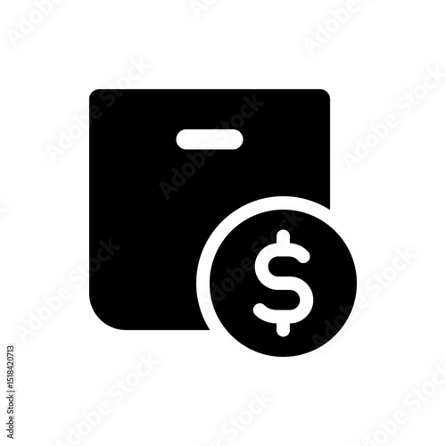A black briefcase icon with rounded corners and a white dollar coin overlapping the lower right corner