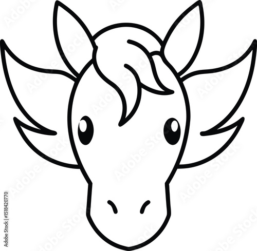 pegasus head icon line art vector illustration on transparent background